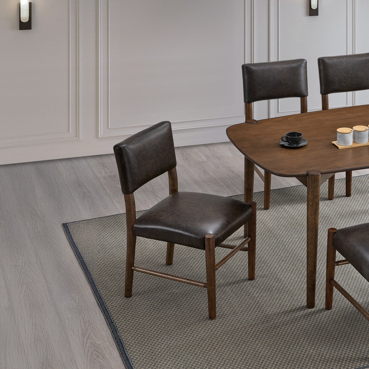 ACTU Mid Century Modern Upholstered Dining Chair,Set of 2, Walnut Finish