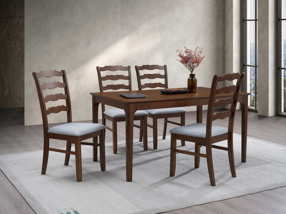 ACTU Dining Table Set for 4–6, Solid Wood Kitchen Table with Upholstered Chairs