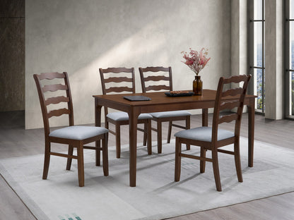 ACTU Dining Table Set for 4–6, Solid Wood Kitchen Table with Upholstered Chairs