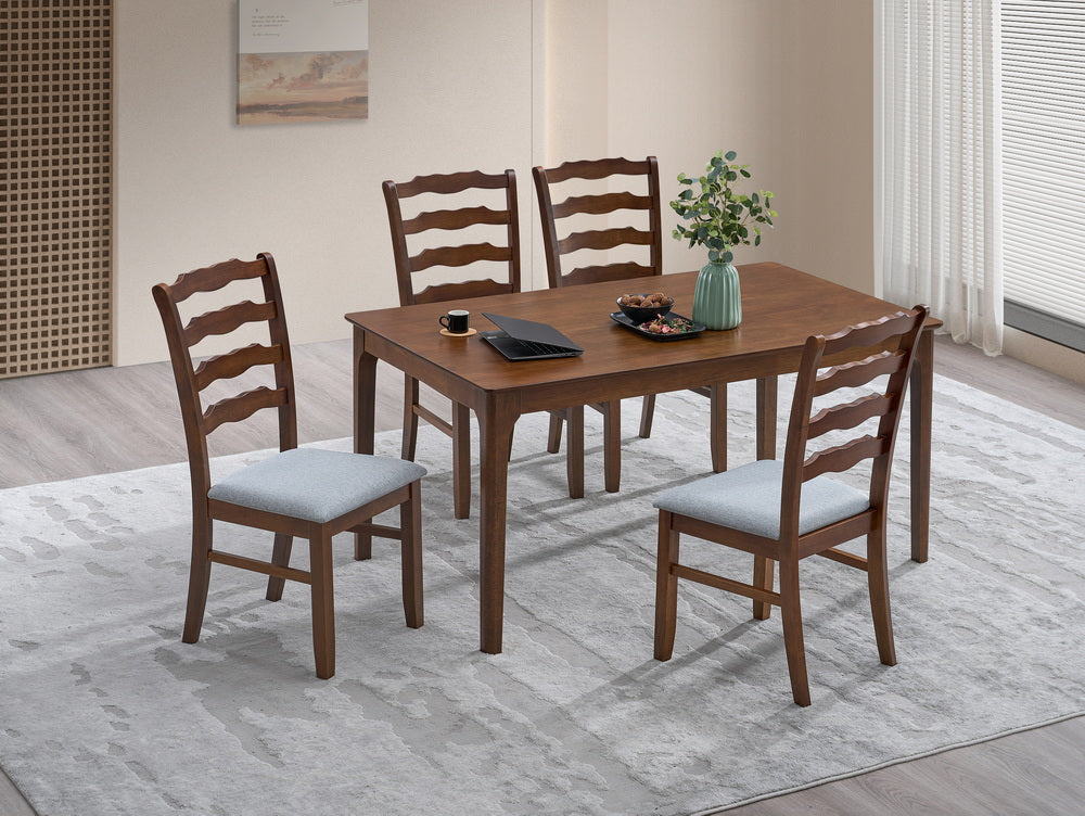 ACTU Dining Table Set for 4–6, Solid Wood Kitchen Table with Upholstered Chairs