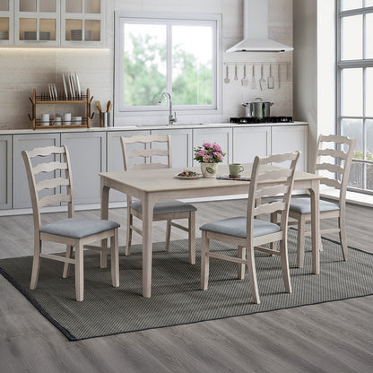ACTU Dining Table Set for 4–6, Solid Wood Kitchen Table with Upholstered Chairs