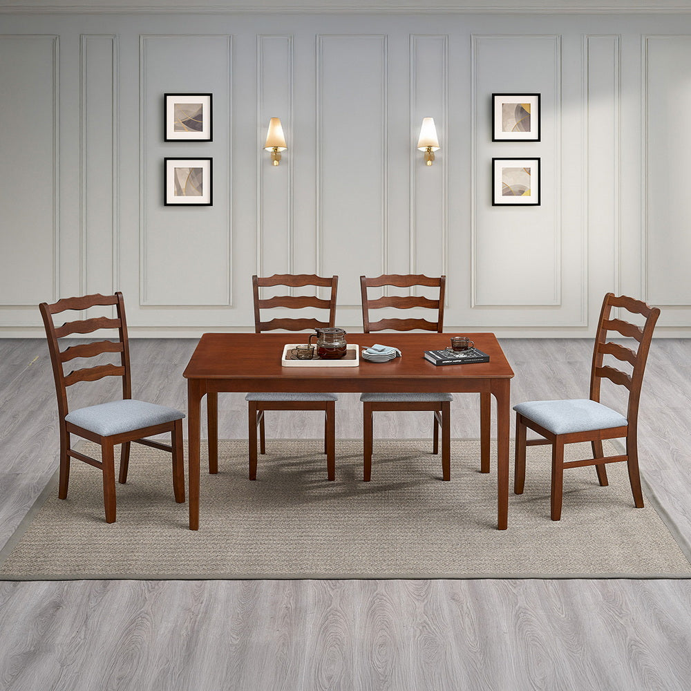 ACTU Dining Table Set for 4–6, Solid Wood Kitchen Table with Upholstered Chairs