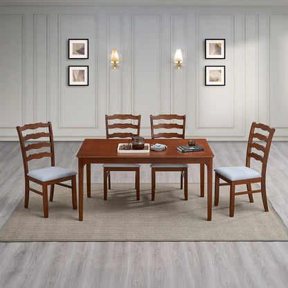 ACTU Dining Table Set for 4–6, Solid Wood Kitchen Table with Upholstered Chairs