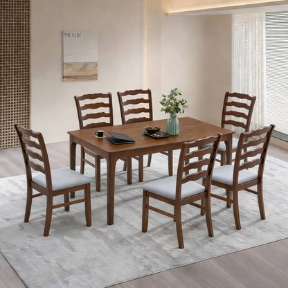 ACTU Dining Table Set for 4–6, Solid Wood Kitchen Table with Upholstered Chairs