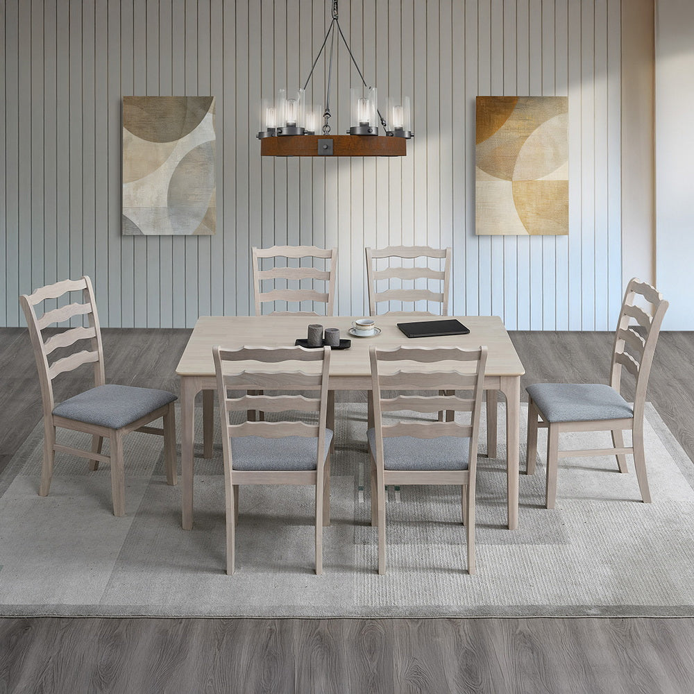 ACTU Dining Table Set for 4–6, Solid Wood Kitchen Table with Upholstered Chairs