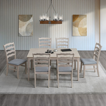 ACTU Dining Table Set for 4–6, Solid Wood Kitchen Table with Upholstered Chairs