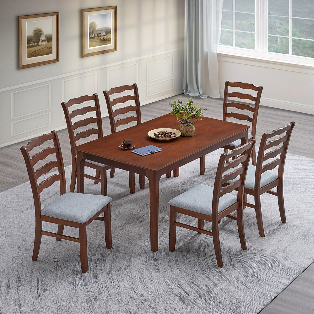 ACTU Dining Table Set for 4–6, Solid Wood Kitchen Table with Upholstered Chairs