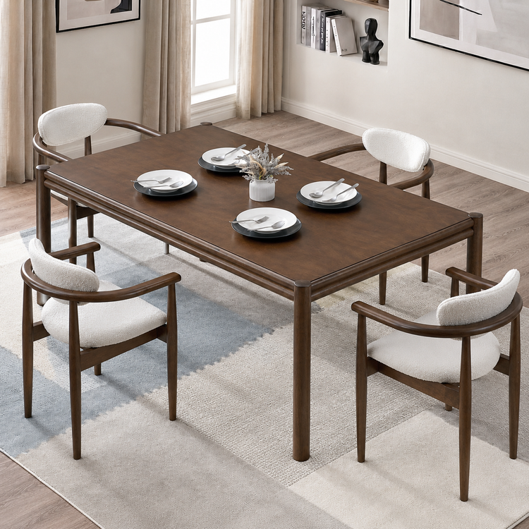 ACTU 63” Mid-Century Dining Table Set for 4–6 | Walnut Finish