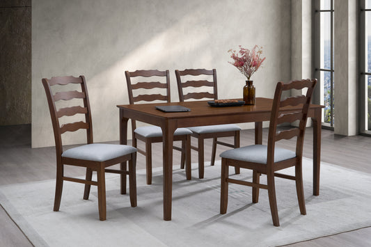 LINA Dining Set – Solid Wood Table with Fabric Cushioned Chairs