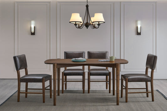 American Classic Dining Set – Solid Wood Table & Faux Leather Chairs