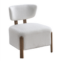 ACTU 832 upholstered accent chair with curved upholstered back and exposed wood legs