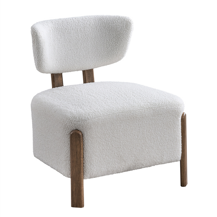 ACTU 832 upholstered accent chair with curved upholstered back and exposed wood legs