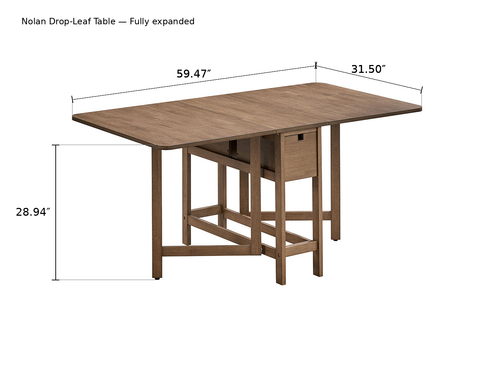 Nolan 833 original table photo with direct dimension lines: 59.47 L x 31.50 W x 28.94 H inches