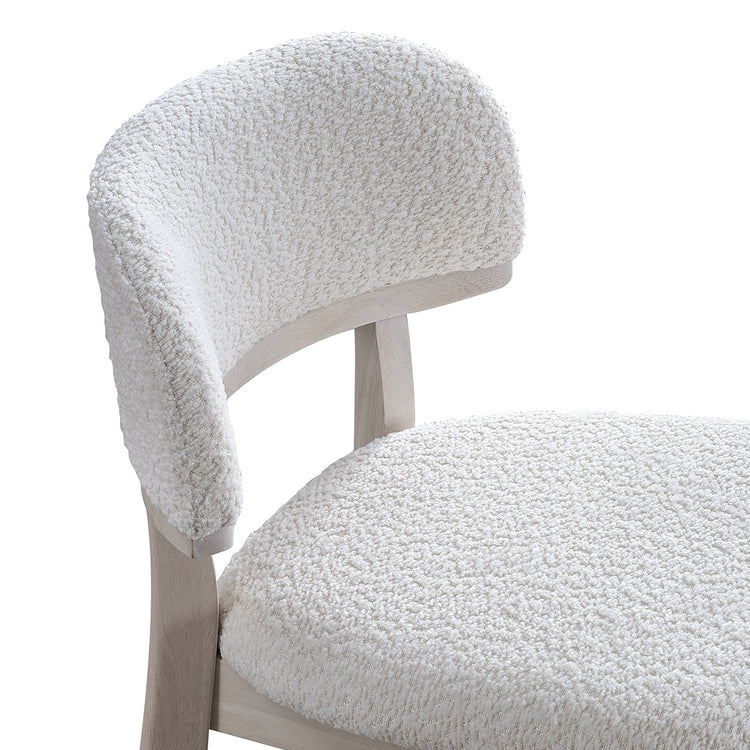 ACTU Ascend 819 and 820 shared White Wash upholstery and curved front backrest close-up