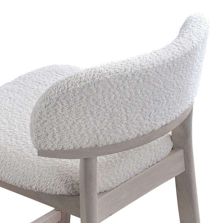 ACTU Ascend 819 and 820 shared White Wash rear upholstered backrest and wood support close-up