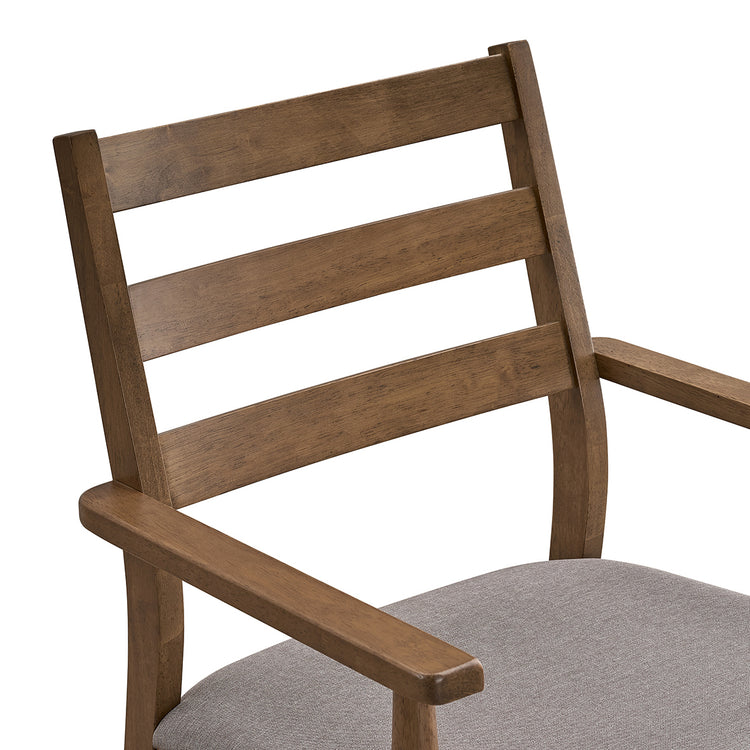 ACTU 823 Dining Armchairs; Walnut; close-up of ladder back and armrest