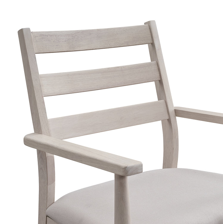 ACTU 823 Dining Armchairs; White Wash; close-up of ladder back and armrest