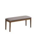 ACTU 823 Dining Bench; Walnut; angled view of upholstered seat and tapered legs