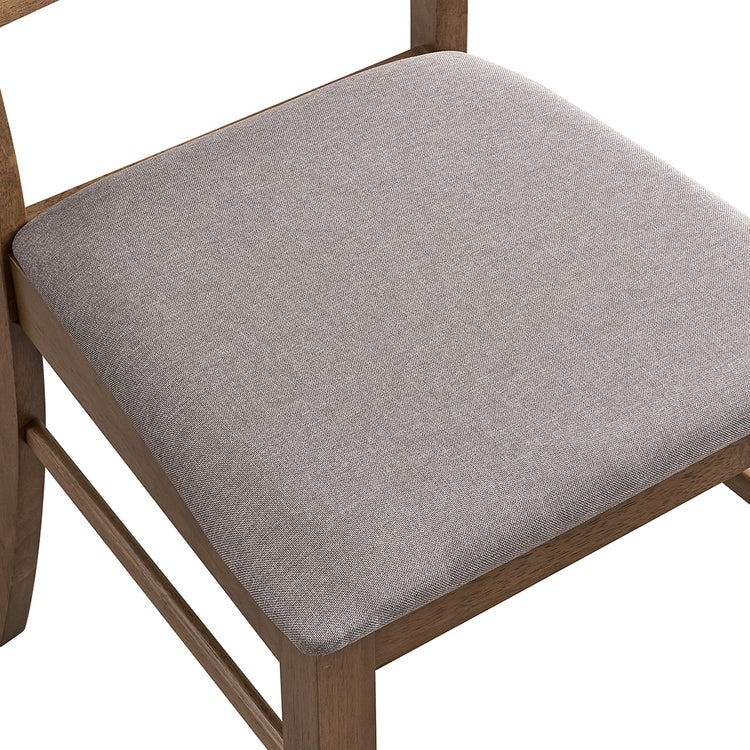 ACTU 822 Dining Chairs; Walnut; close-up of gray upholstered seat