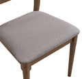 ACTU 823 Dining Side Chairs; Walnut; close-up of gray upholstered seat and front legs