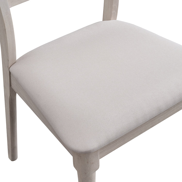 ACTU 823 Dining Side Chairs; White Wash; close-up of light upholstered seat