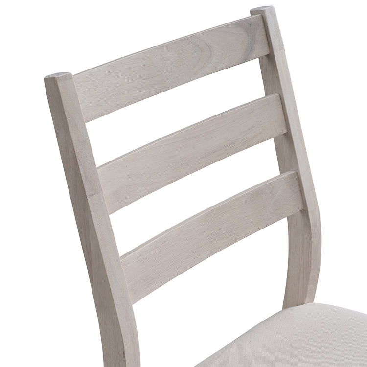 ACTU 823 Dining Side Chairs; White Wash; close-up of ladder back and visible wood grain