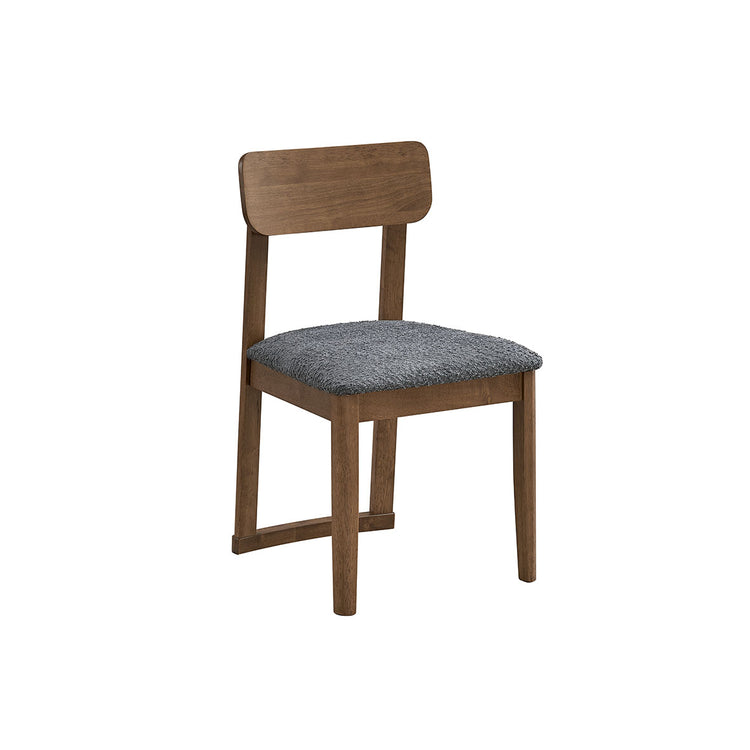 ACTU 827 Dining Chairs; Walnut; single chair with panel back and gray upholstered seat