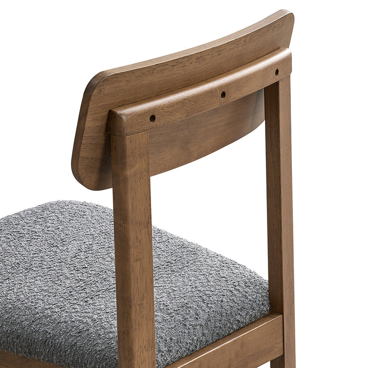 ACTU 827 Dining Chairs; Walnut; rear close-up of panel back and exposed fasteners