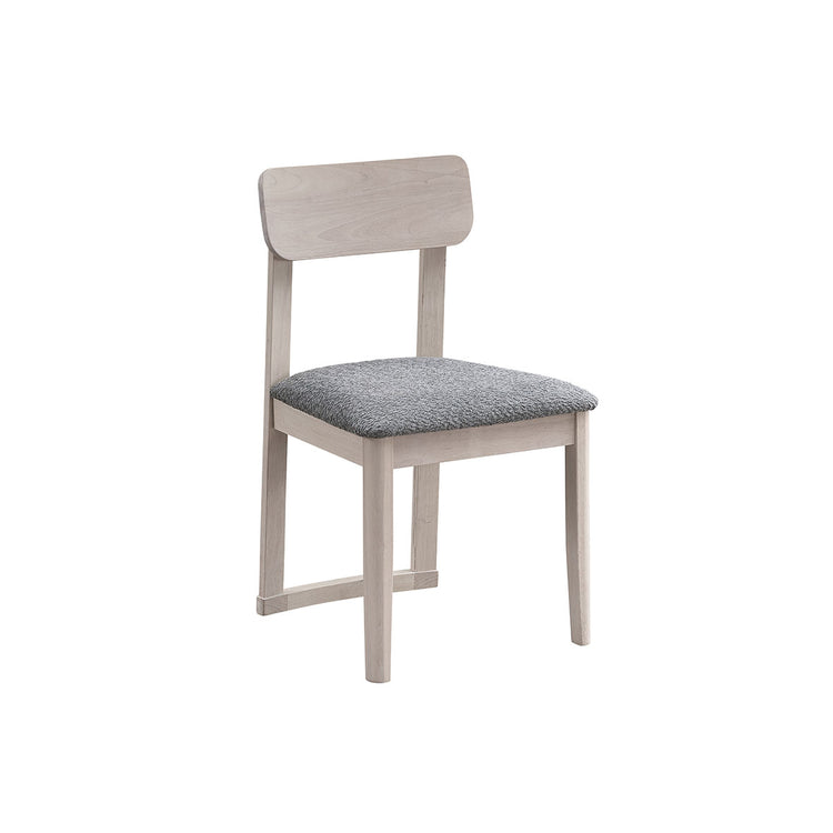 ACTU 827 Dining Chairs; White Wash; single chair with panel back and gray upholstered seat