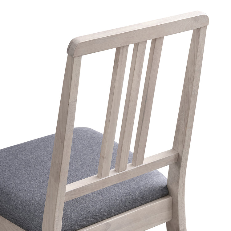 ACTU 828 Dining Chairs; White Wash; rear close-up of vertical-slat back
