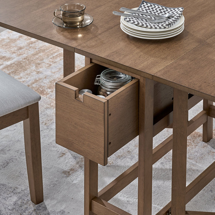 ACTU 833 Walnut drop-leaf dining furniture scene and detail