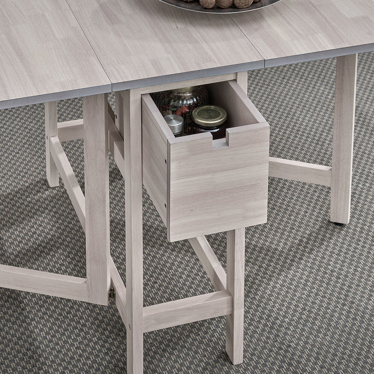 ACTU 833 White Wash drop-leaf dining furniture scene and detail