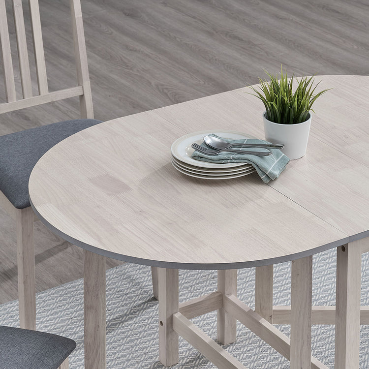 ACTU 834 White Wash drop-leaf dining furniture scene and detail