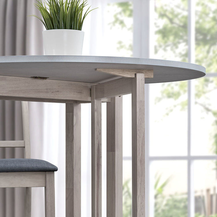 ACTU 834 White Wash drop-leaf dining furniture scene and detail