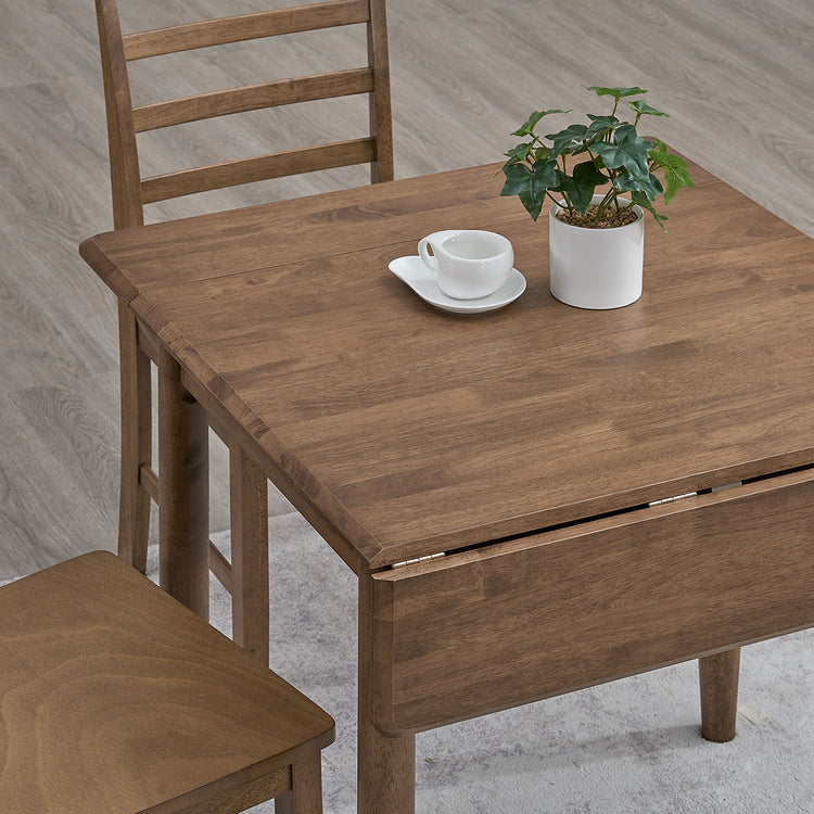 ACTU 829 Drop-Leaf Dining Set, 2 Chairs; Walnut; close-up of rectangular drop leaf folded down