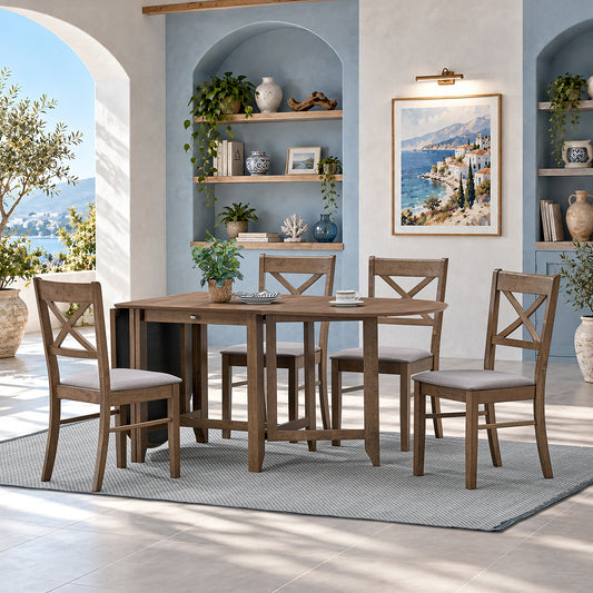 ACTU 825 dining set; Walnut; 1 table, 4 chairs