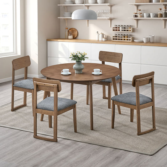 ACTU 827 dining set; Walnut; 1 table, 4 chairs