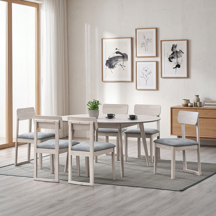 ACTU 827 table in White Wash, shown with 6 chairs