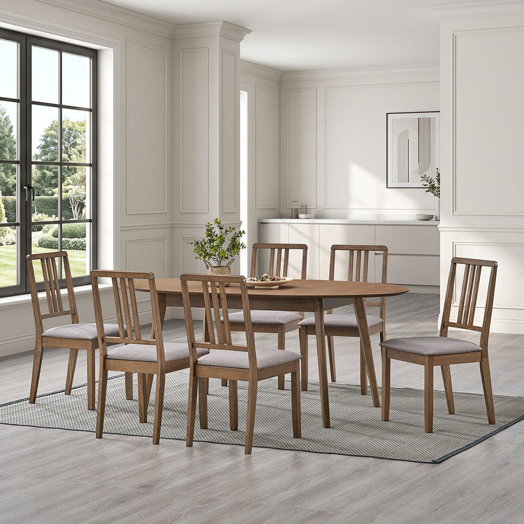 ACTU 828 table in Walnut, shown with 6 chairs