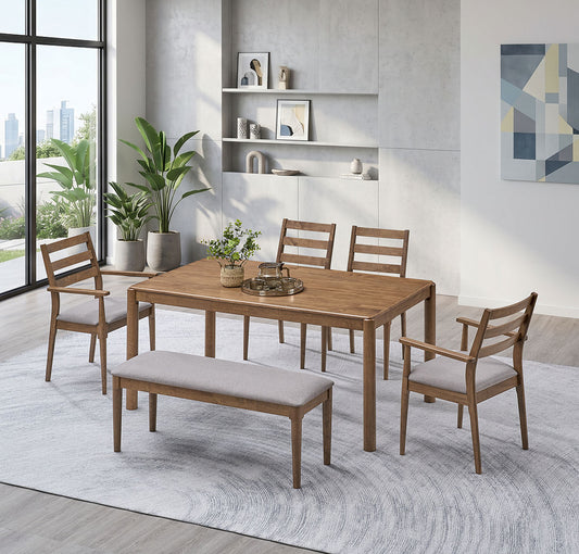 ACTU 823 dining set; Walnut; 1 table, 4 chairs and 1 bench
