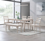 ACTU 823 dining set; White Wash; 1 table, 4 chairs and 1 bench