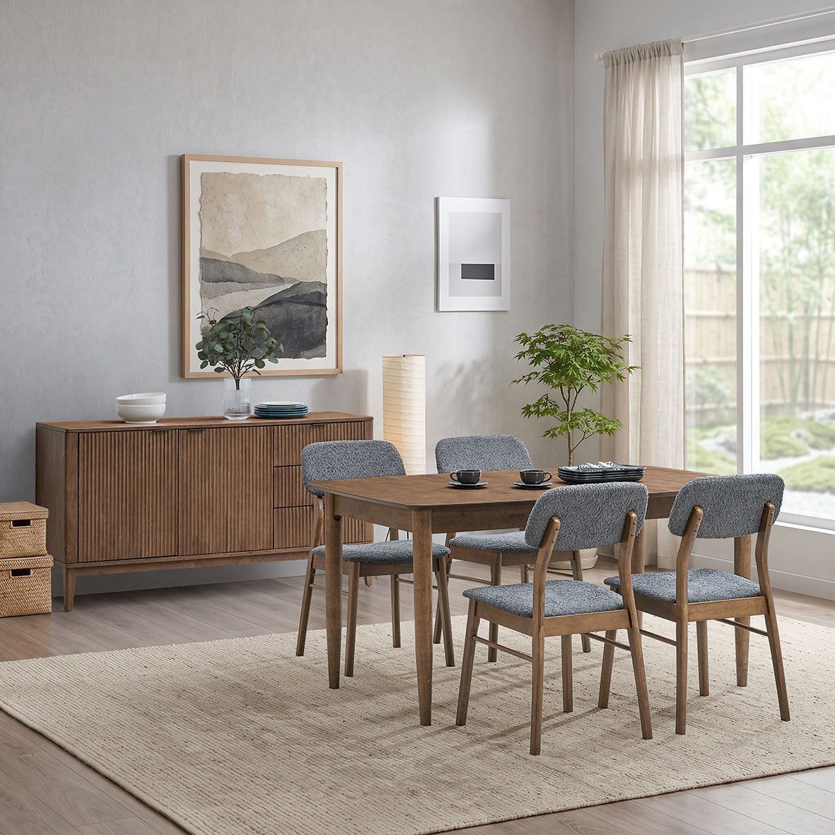 ACTU 826 dining set and 906 sideboard, photographed in Walnut