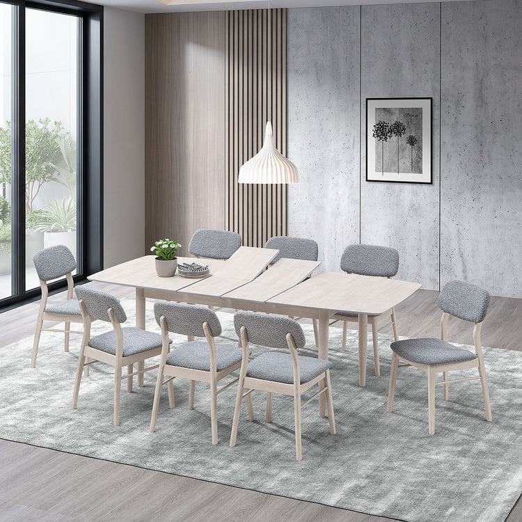 ACTU 826 table in White Wash, shown with 8 chairs