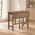 ACTU Avery 830 Walnut counter-height table with a drop leaf lowered in an AI-assisted room scene; table only, accessories not included.