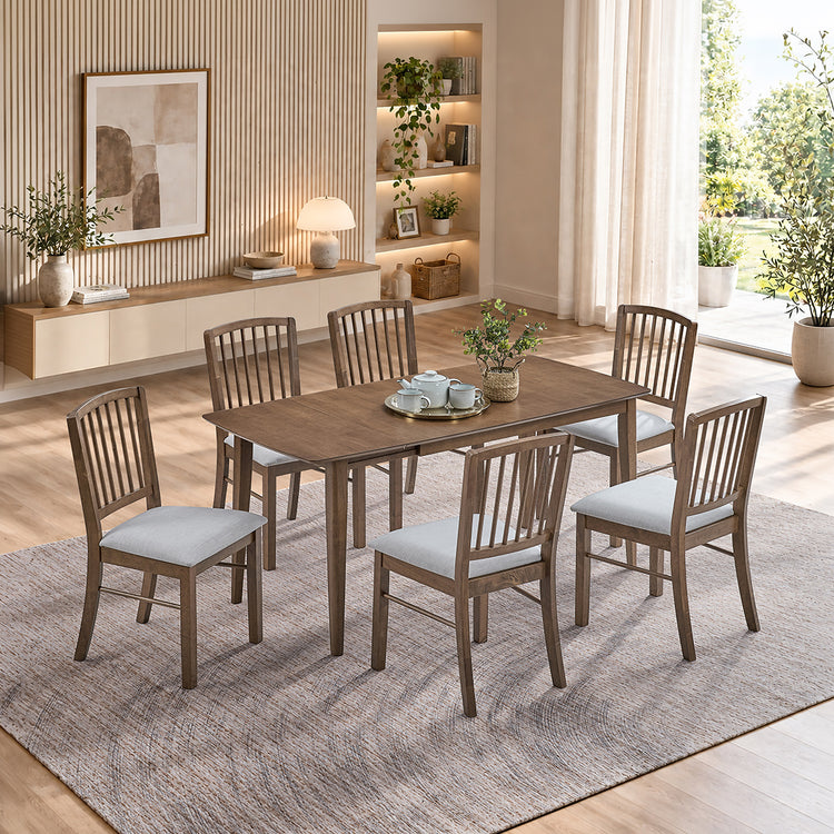 ACTU 824 table in Walnut, shown with 6 chairs; chairs not included