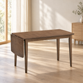 ACTU Austin 824 Walnut dining table with one drop leaf lowered in an AI-assisted room scene; table only, accessories not included.