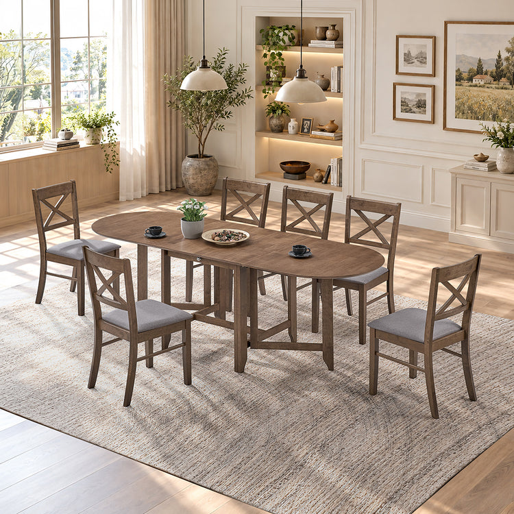 ACTU 825 table in Walnut, shown with 6 chairs; chairs not included