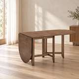 ACTU Taylor 825 Walnut gateleg dining table with one drop leaf lowered in an AI-assisted room scene; table only, accessories not included.