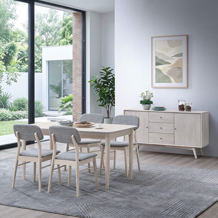 ACTU 826 table in White Wash, shown with 4 chairs; chairs not included