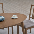 ACTU 828 Oval Extendable Dining Table; Walnut; close-up of oval tabletop edge and extension seam; chairs not included